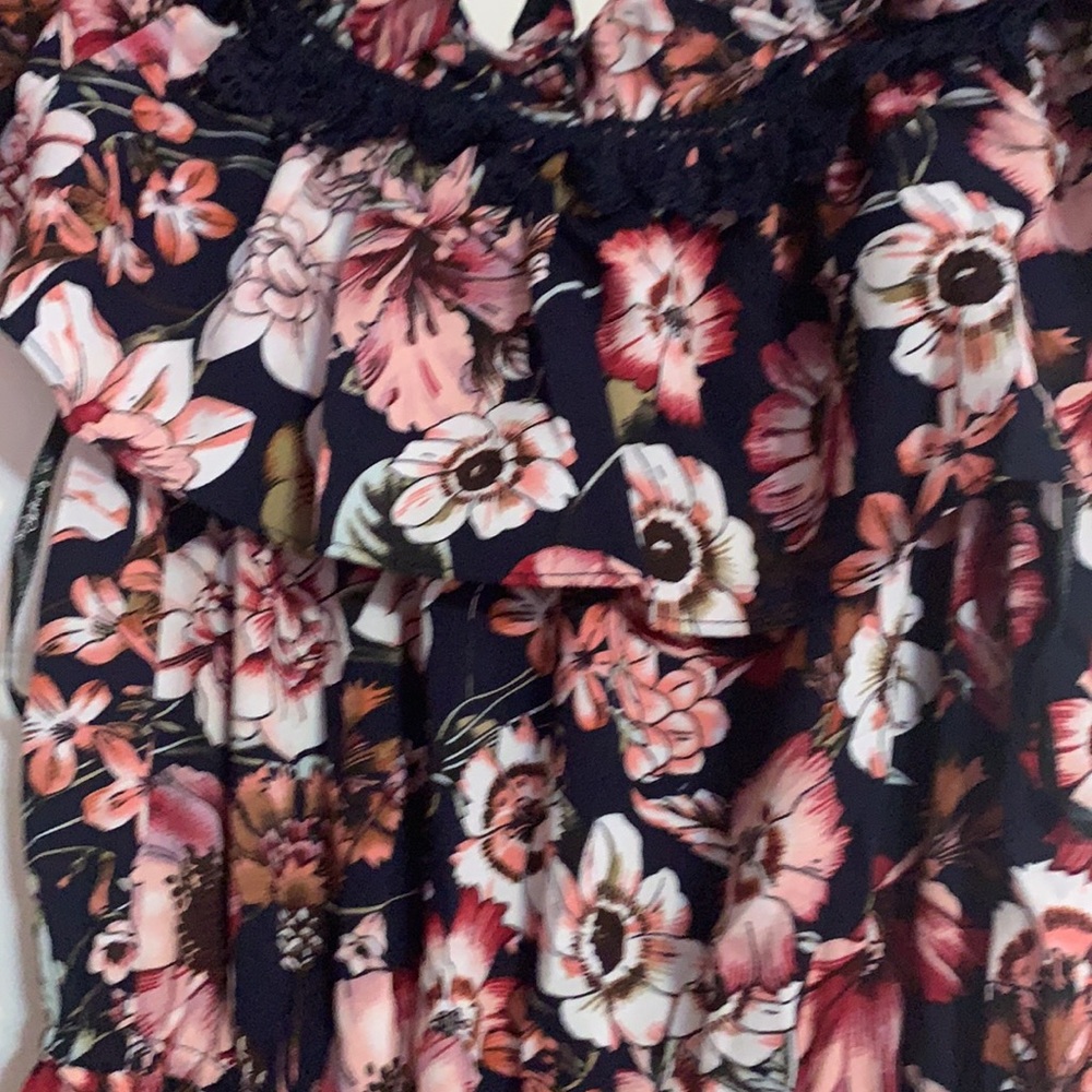 DARK NAVY FLORAL OFF THE SHOULDERS ROMPER MAXI - Picture 13 of 14